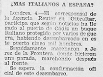 Noticia sobre el desembarco de los voluntarios italianos en España. Periódico «Diario de Almería» (05/01/1937)