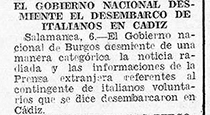 Noticia acerca de los desmentidos del desembarco italiano en España. Periódico «Gaceta de Tenerife» (07/01/1937)