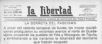Titulares con la derrota italiana en Masegoso y Yela. Periódico «La Libertad» (23/03/1937)