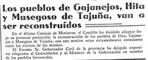 Noticia de la reconstrucción de Masegoso. Periódico «Nueva Alcarria» (10/10/1939)