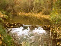 El río junto al puente de Moranchel en otoño